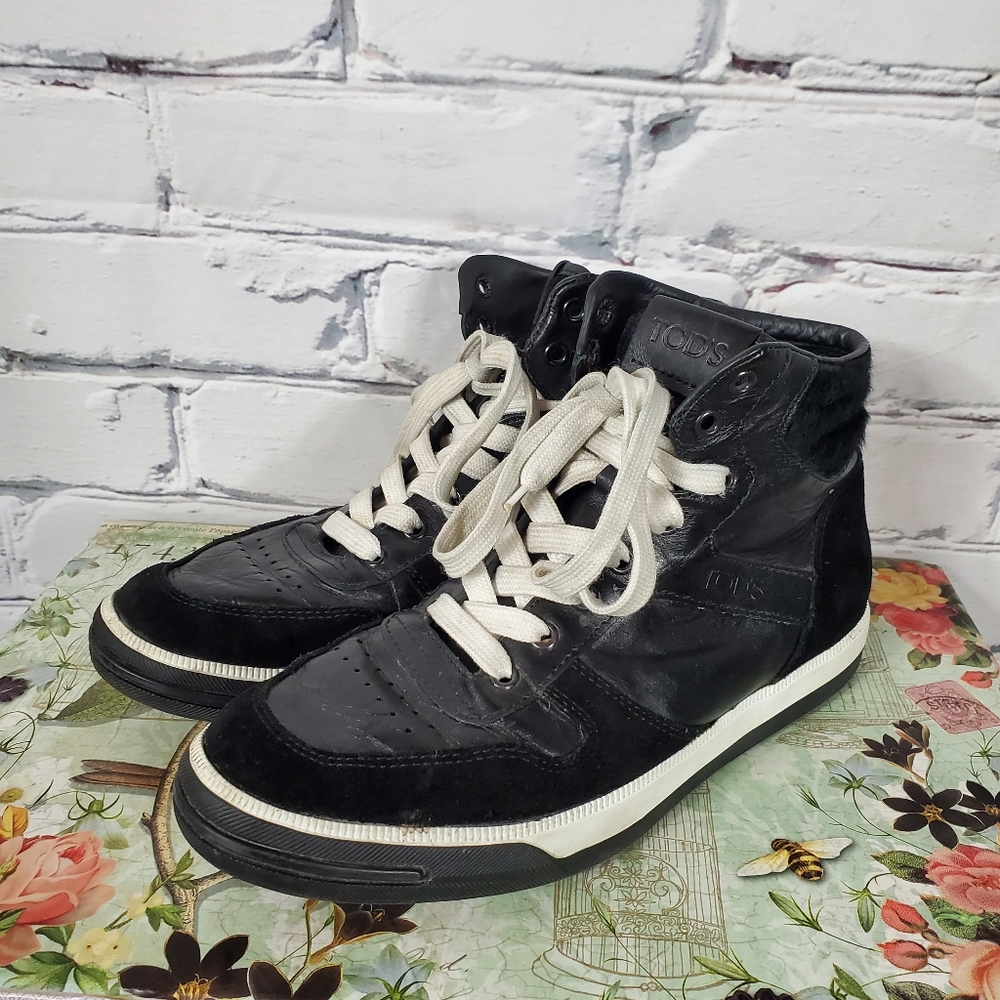 Tod's Black Leather High Sneakers
